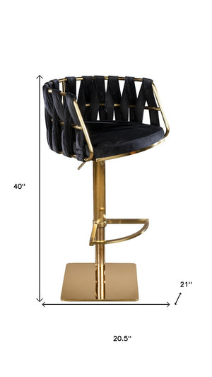 HomeRoots Black Velvet and Silver Steel Adjustable Height Swivel Bar Chair – Modern Comfort for Your Space 718225
