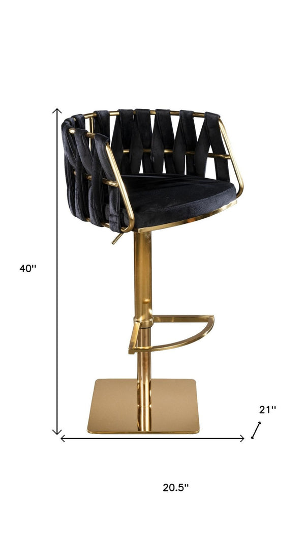 HomeRoots Black Velvet and Silver Steel Adjustable Height Swivel Bar Chair – Modern Comfort for Your Space 718225