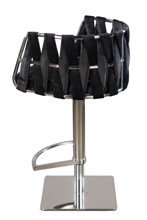 HomeRoots 26" Stylish Blue & Gold Faux Leather Low Back Counter Height Bar Chair with Adjustable Swivel Seat 718226