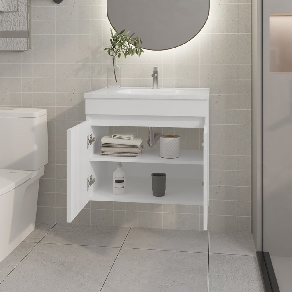English Elm Colville Floating Wall Mount Vanity Cabinet Matte Finish Modern Bathroom Storage White B092P439906