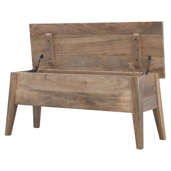 HomeRoots 35" Brown Solid Wood Storage Bench - Mid-Century Stylish Seating with Hidden Compartment & Comfort 718233