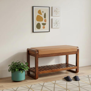 HomeRoots 47" Brown Solid Wood Storage Bench – Stylish Seating & Hidden Cabinet for Entryway Organization 718236