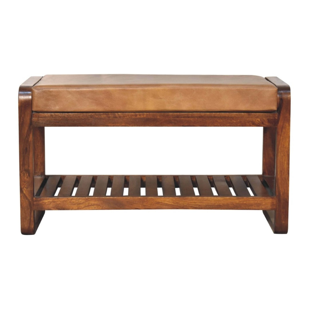 HomeRoots 47" Brown Solid Wood Storage Bench – Stylish Seating & Hidden Cabinet for Entryway Organization 718236