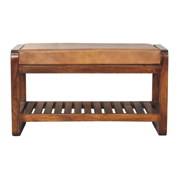 HomeRoots 47" Brown Solid Wood Storage Bench – Stylish Seating & Hidden Cabinet for Entryway Organization 718236