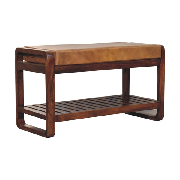 HomeRoots 47" Brown Solid Wood Storage Bench – Stylish Seating & Hidden Cabinet for Entryway Organization 718236