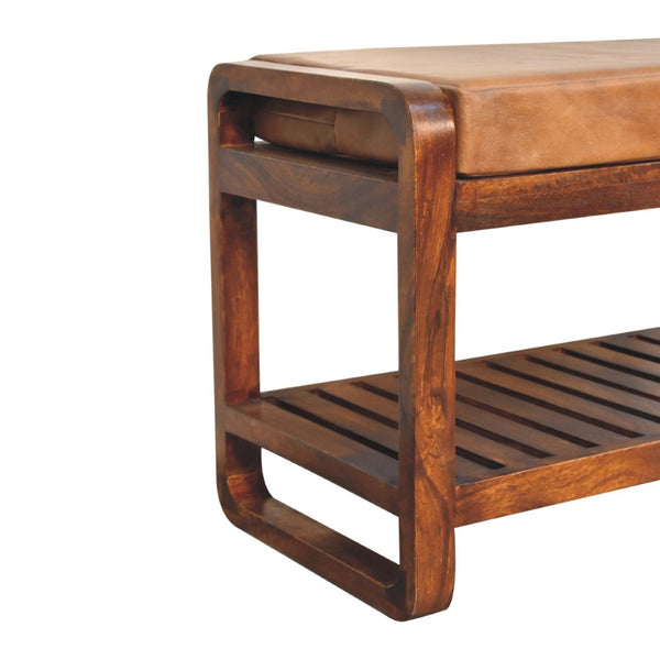 HomeRoots 47" Brown Solid Wood Storage Bench – Stylish Seating & Hidden Cabinet for Entryway Organization 718236