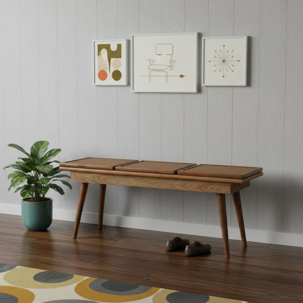 HomeRoots 49" Brown Solid Wood Storage Bench with Stylish Cabinet for Entryway and Hallway Organization 718237