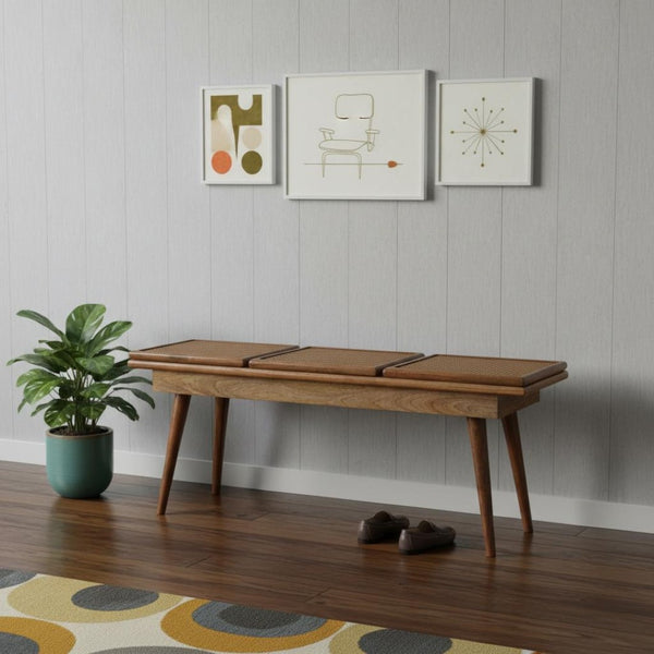 HomeRoots 49" Brown Solid Wood Storage Bench with Stylish Cabinet for Entryway and Hallway Organization 718237