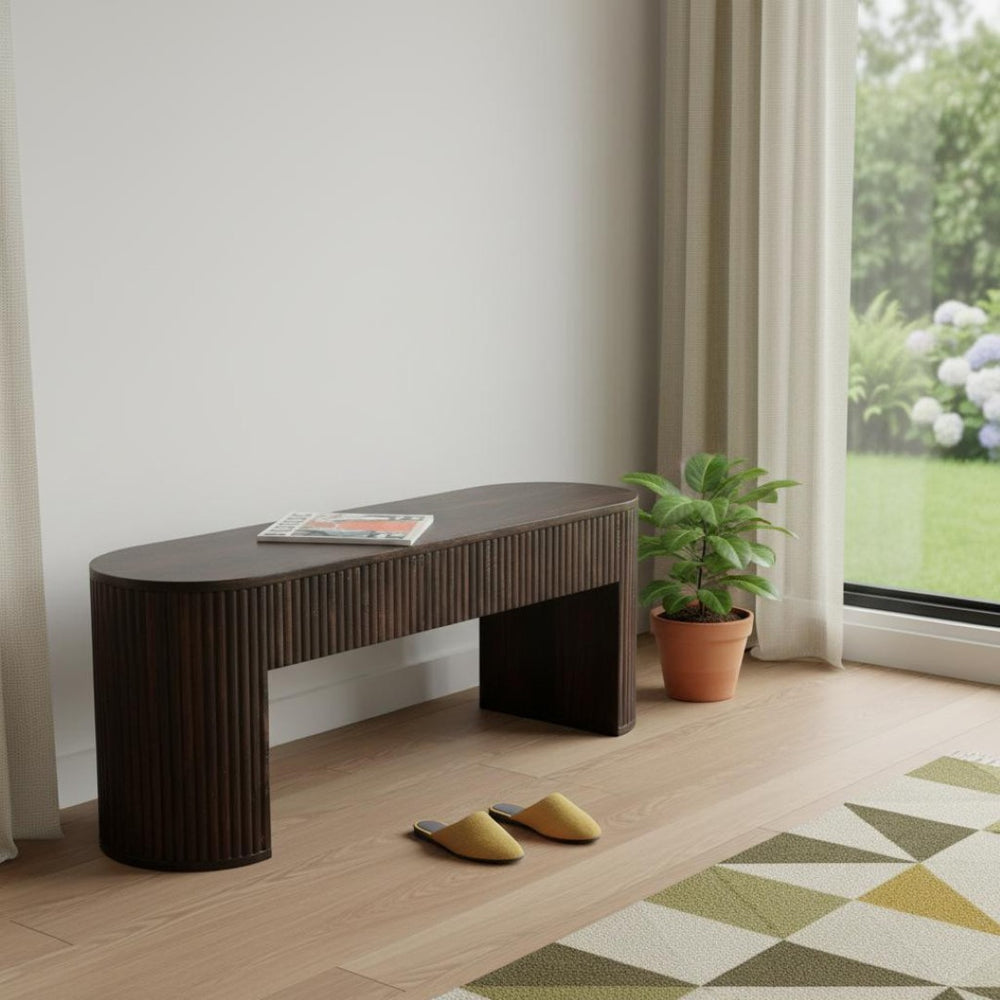HomeRoots 43" Brown Solid Wood Storage Bench - Stylish Seating with Concealed Storage for Entryway & Hallway 718238