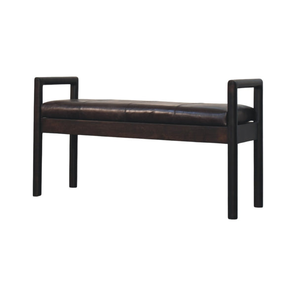 HomeRoots 35" Brown Solid Wood Storage Bench - Stylish Mid-Century Seating with Hidden Cabinet for Small Spaces 718239
