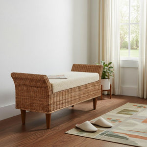 HomeRoots 28" Brown Solid Wood Storage Bench - Mid-Century Design with Hidden Cabinet for Entryway & Hallway 718241