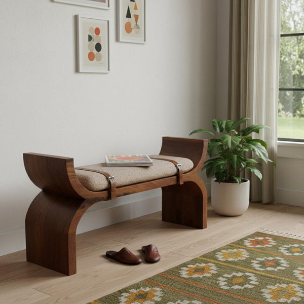 HomeRoots 35" Brown Solid Wood Storage Bench with Comfortable Seating and Hidden Cabinet for Tidy Spaces 718247