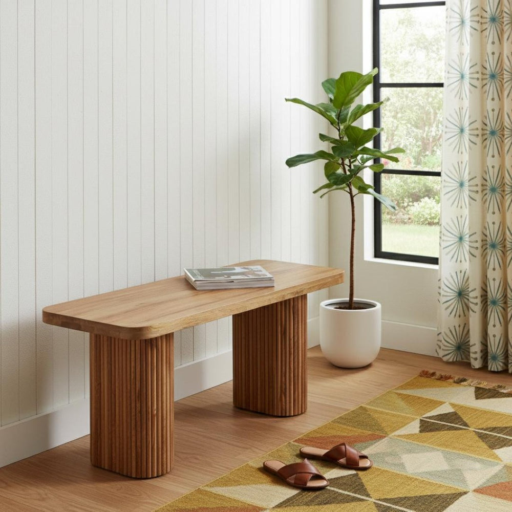 HomeRoots 47" Brown Solid Wood Storage Bench - Stylish Entryway Seating with Concealed Cabinet Storage 718248