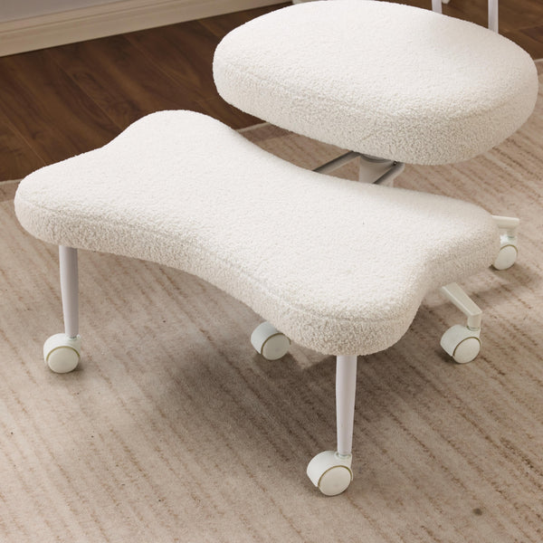 English Elm Meditation ergonomic cross-legged chair with lumbar support, adjustable cushion, casters, plush comfort Beige W3248P354247