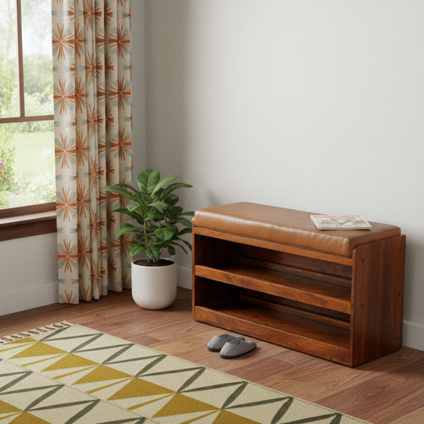 HomeRoots 35" Solid Wood Storage Bench with Comfortable Seating and Hidden Shoe Storage for Stylish Entryways 718251