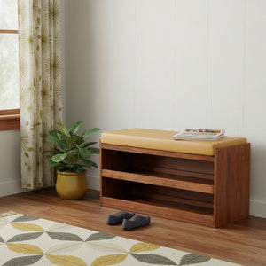 HomeRoots 43" Brown Solid Wood Storage Bench with Cabinet – Stylish Seating & Concealed Storage for Entryway Use 718253