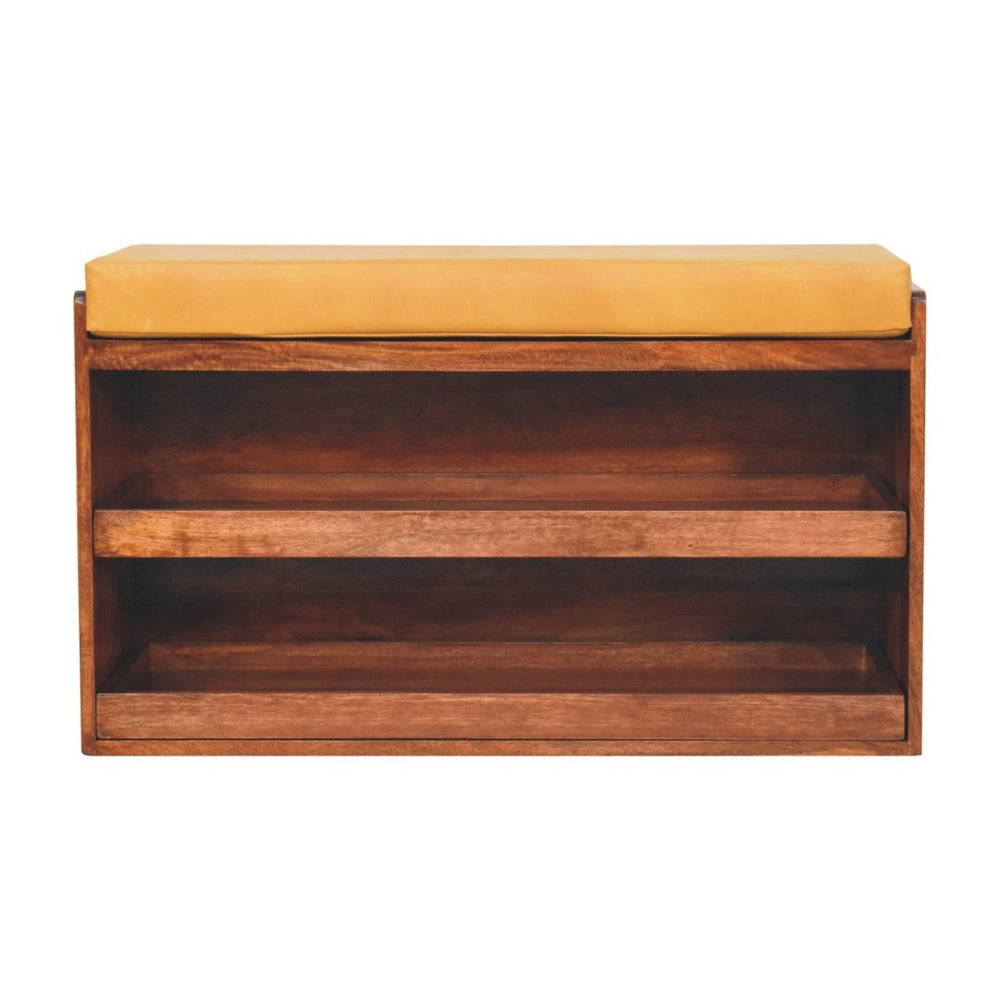 HomeRoots 43" Brown Solid Wood Storage Bench with Cabinet – Stylish Seating & Concealed Storage for Entryway Use 718253