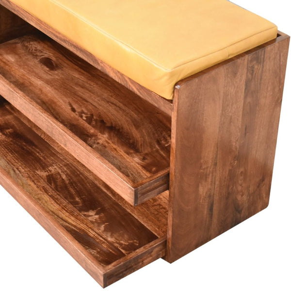HomeRoots 43" Brown Solid Wood Storage Bench with Cabinet – Stylish Seating & Concealed Storage for Entryway Use 718253