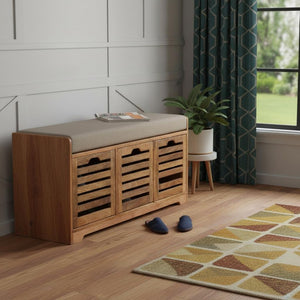 HomeRoots 35" Stylish Brown Linen Upholstered Storage Bench with Shoe Compartment for Entryway Organization 718256