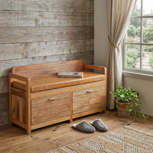 39 Inch Genuine Leather Upholstered Storage Bench Solid Wood Frame Drawers Bedroom Entryway