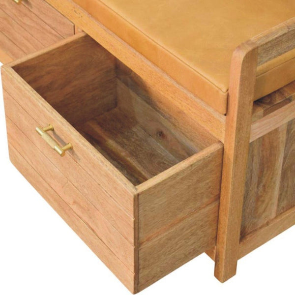 39 Inch Genuine Leather Upholstered Storage Bench Solid Wood Frame Drawers Bedroom Entryway