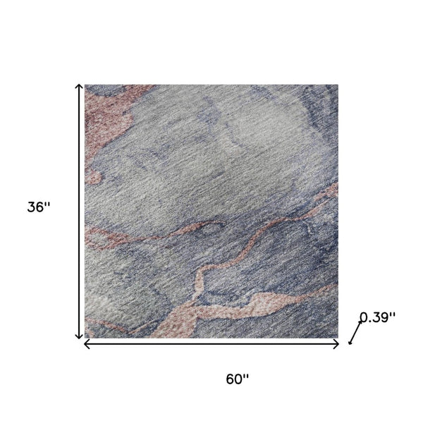 HomeRoots 5' X 8' Blush and Gray Abstract Area Rug - Stylish, Washable, UV-Protected for Busy Homes 718258