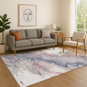 HomeRoots 9' X 12' Modern Blush & Gray Abstract Area Rug – Washable, UV-Protected, Pet & Kid-Friendly Design 718261
