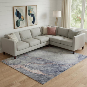 HomeRoots 9' X 12' Modern Blush & Gray Abstract Area Rug – Washable, UV-Protected, Pet & Kid-Friendly Design 718261
