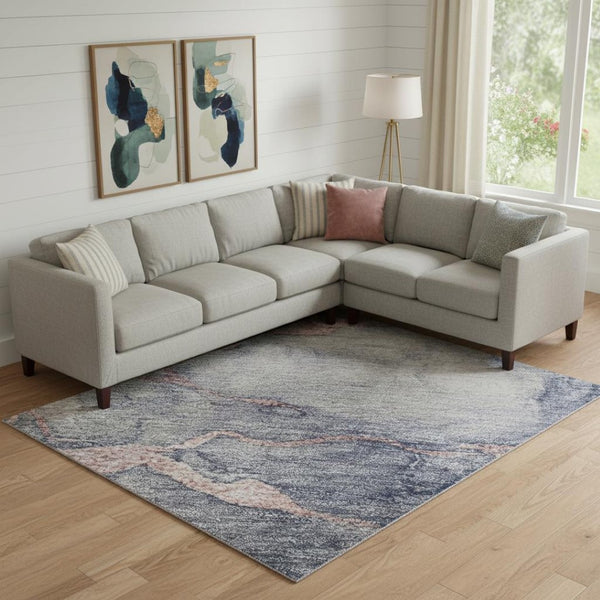 HomeRoots 9' X 12' Modern Blush & Gray Abstract Area Rug – Washable, UV-Protected, Pet & Kid-Friendly Design 718261