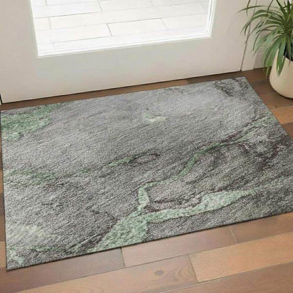 HomeRoots 5' X 8' Green and Gray Abstract Area Rug - Washable, UV Protected, Durable for Family Spaces & More! 718264