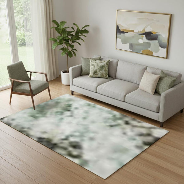 HomeRoots 8' Green and Gray Abstract Washable Round Rug - Stain Resistant, UV Protected for Modern Spaces 718265