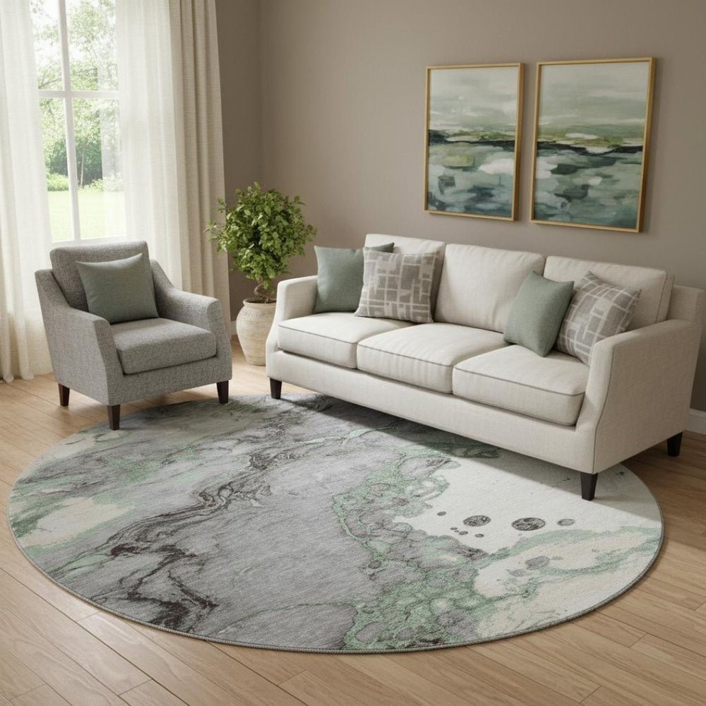HomeRoots 8' X 10' Green and Gray Abstract Washable Area Rug with UV Protection for Stylish, Busy Homes 718266