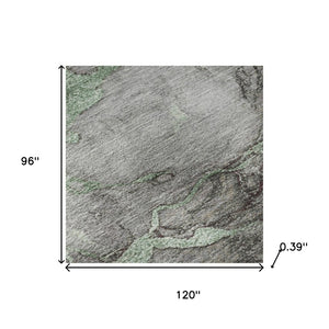 HomeRoots 9' X 12' Green and Gray Abstract Area Rug - Washable, UV-Protected, Durable for Homes with Kids & Pets 718267