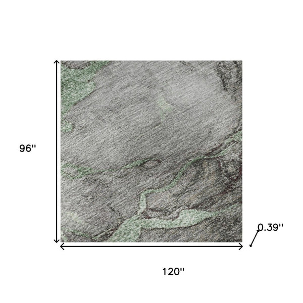HomeRoots 9' X 12' Green and Gray Abstract Area Rug - Washable, UV-Protected, Durable for Homes with Kids & Pets 718267