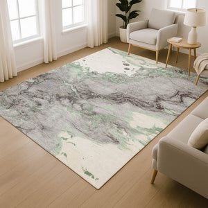 HomeRoots 9' X 12' Green and Gray Abstract Area Rug - Washable, UV-Protected, Durable for Homes with Kids & Pets 718267