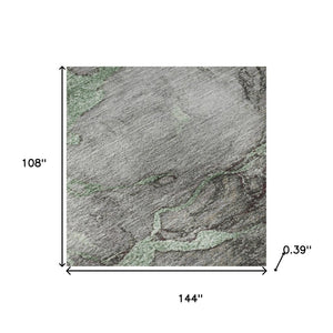 HomeRoots 10' X 14' Green and Gray Abstract Washable Area Rug - Durable, UV-Protected, Stylish for Busy Homes 718268
