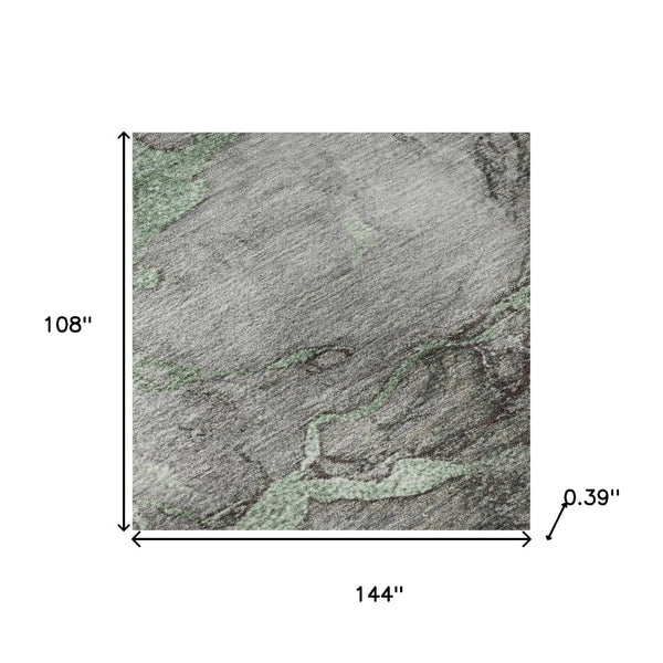 HomeRoots 10' X 14' Green and Gray Abstract Washable Area Rug - Durable, UV-Protected, Stylish for Busy Homes 718268