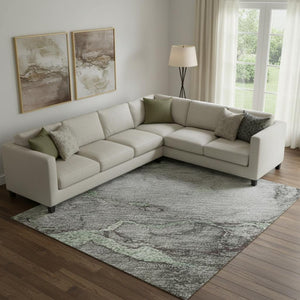 HomeRoots 10' X 14' Green and Gray Abstract Washable Area Rug - Durable, UV-Protected, Stylish for Busy Homes 718268