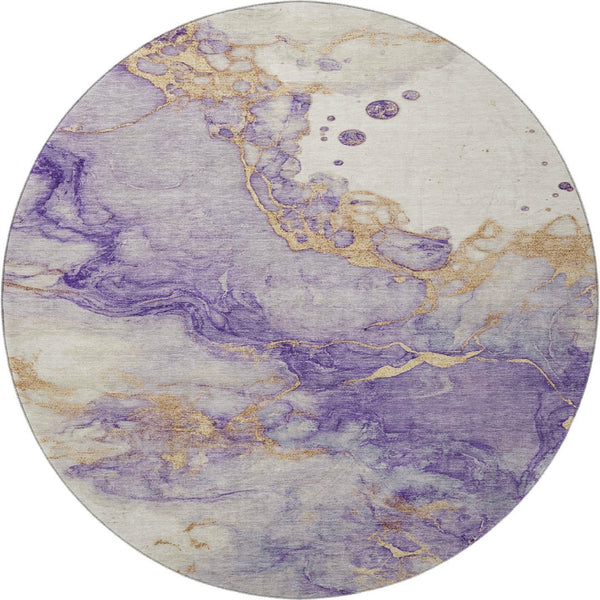 HomeRoots 8' X 10' Purple And Gold Abstract Area Rug - Washable, UV Protected, Non-Slip for High-Traffic Areas 718272