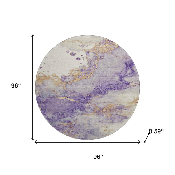 HomeRoots 8' X 10' Purple And Gold Abstract Area Rug - Washable, UV Protected, Non-Slip for High-Traffic Areas 718272