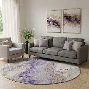 HomeRoots 8' X 10' Purple And Gold Abstract Area Rug - Washable, UV Protected, Non-Slip for High-Traffic Areas 718272