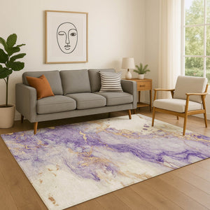 HomeRoots 9' X 12' Purple And Gold Abstract Washable Area Rug – Modern Design with UV Protection & Easy Care 718273