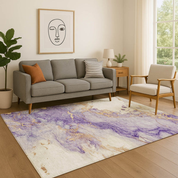 HomeRoots 9' X 12' Purple And Gold Abstract Washable Area Rug – Modern Design with UV Protection & Easy Care 718273