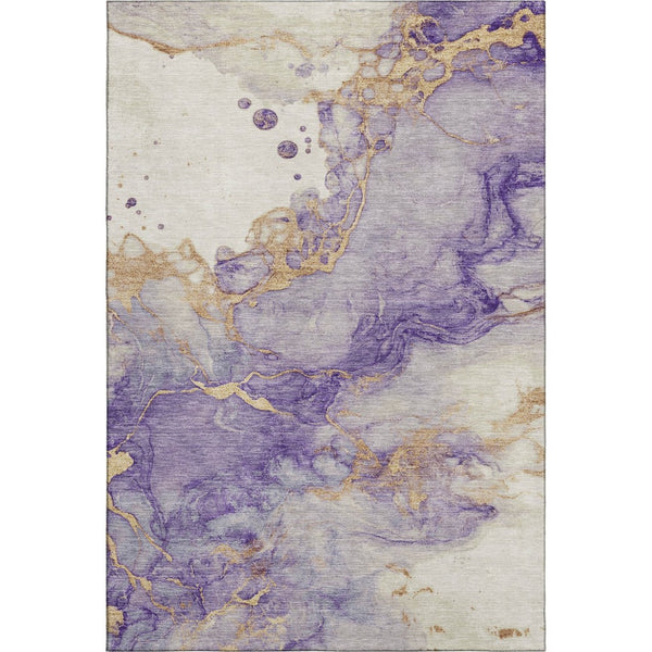 HomeRoots 9' X 12' Purple And Gold Abstract Washable Area Rug – Modern Design with UV Protection & Easy Care 718273