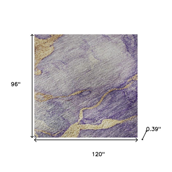 HomeRoots 9' X 12' Purple And Gold Abstract Washable Area Rug – Modern Design with UV Protection & Easy Care 718273