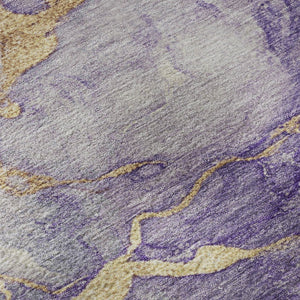 HomeRoots 9' X 12' Purple And Gold Abstract Washable Area Rug – Modern Design with UV Protection & Easy Care 718273