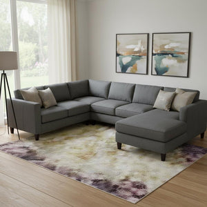 HomeRoots 9' X 12' Purple And Gold Abstract Washable Area Rug – Modern Design with UV Protection & Easy Care 718273