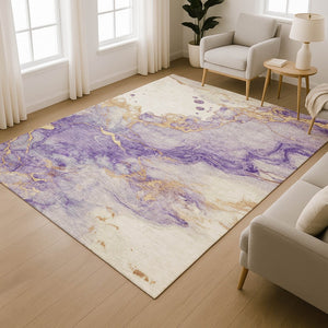 HomeRoots 9' X 12' Purple And Gold Abstract Washable Area Rug – Modern Design with UV Protection & Easy Care 718273
