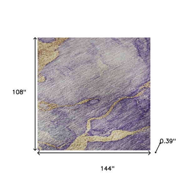 HomeRoots 10' X 14' Washable Purple and Gold Abstract Area Rug with UV Protection – Durable, Stylish & Easy Care! 718274