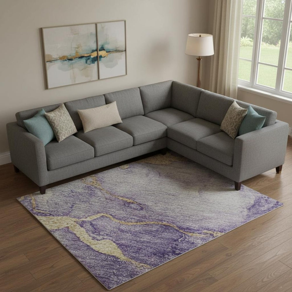 HomeRoots 10' X 14' Washable Purple and Gold Abstract Area Rug with UV Protection – Durable, Stylish & Easy Care! 718274